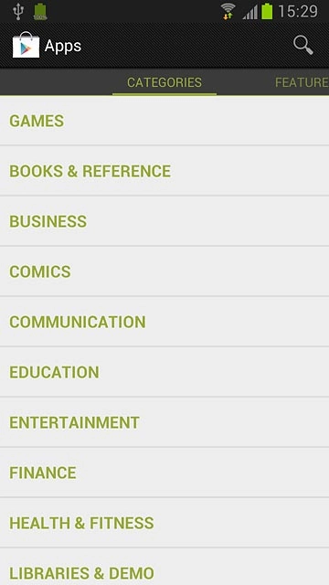 To search by category:Press CATEGORIES at the top of the display.Go to the required category.