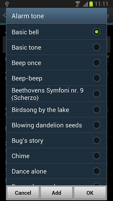 Once you've found an alarm tone you like, press OK.