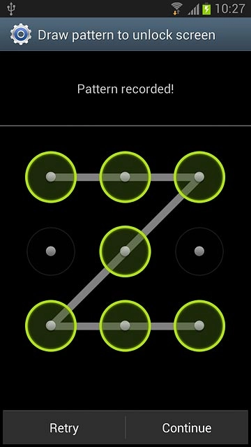 Press Continue.Repeat the selected phone lock code to confirm.