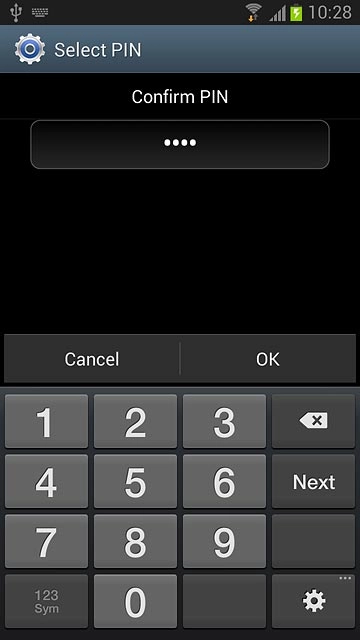 Key in the phone lock code again and press OK.