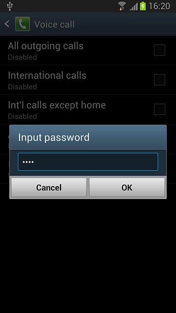 Key in your barring password (default is 0000), and press OK.