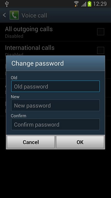 Press Old password and key in your current barring password (default is 0000).