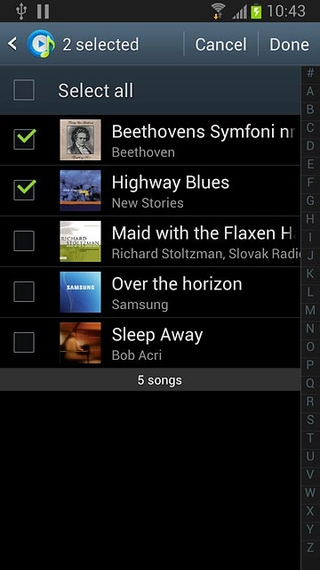 When the box next to an audio file is ticked (V), it's selected.