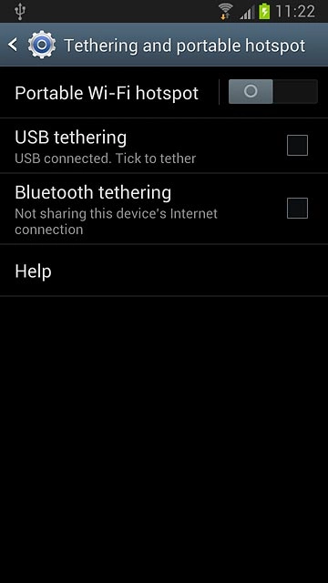 Press USB tethering to turn on tethering.