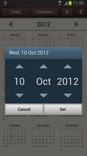 Press arrow up and arrow down next to date, month and year to find the required date.