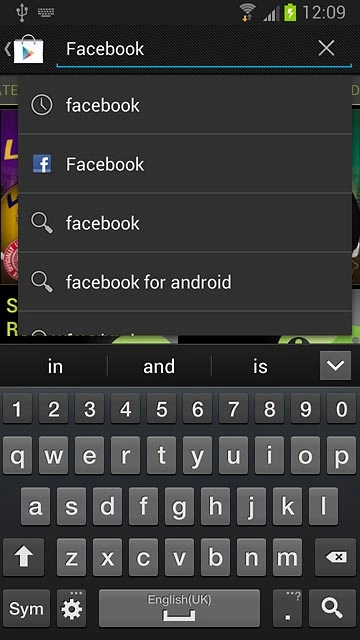 Key in Facebook and press the search icon.