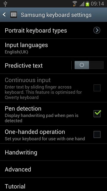 Press the indicator next to Predictive text to turn on the function.