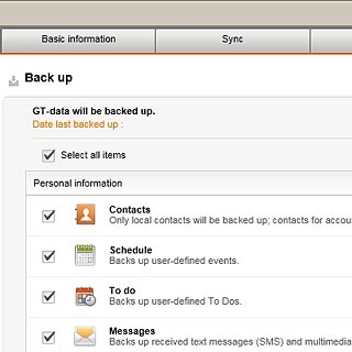 When the box next to the menu item is ticked (V), all data types will be backed up.