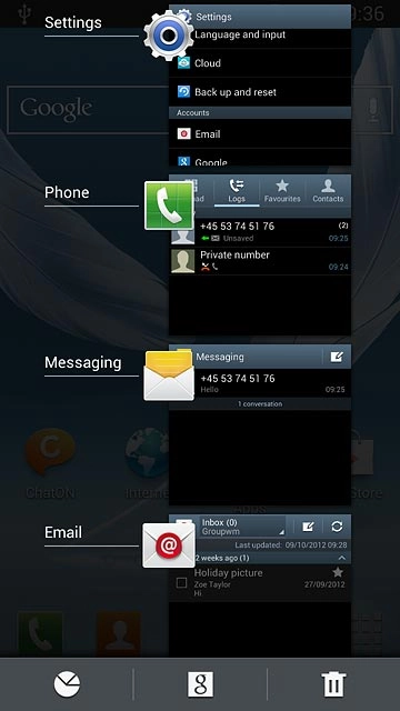 Press and hold the required application.
