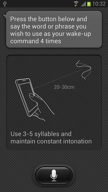 Press the microphone icon and say the required word four times.