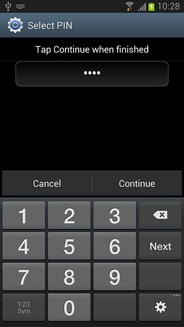 Key in the required phone lock code and press Continue.