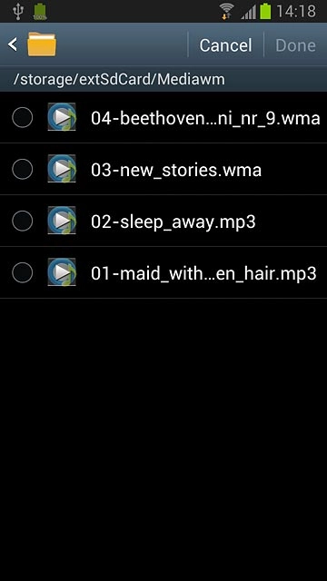 Press the field next to the required audio file.