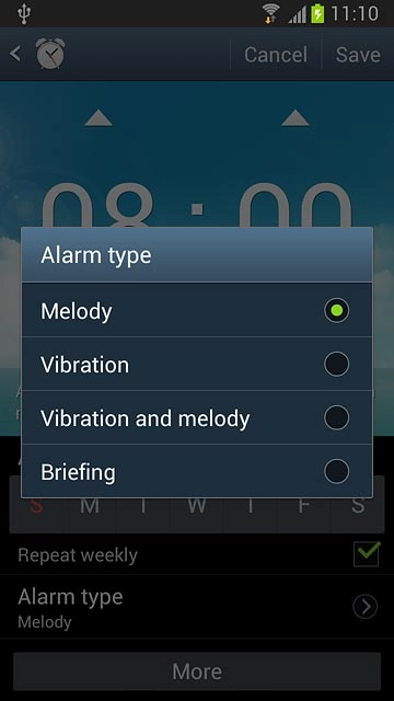 Press the required setting.