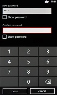 Press the field below Confirm password and key in the new phone lock code.