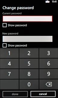 Press the field below Current password and key in the current phone lock code.