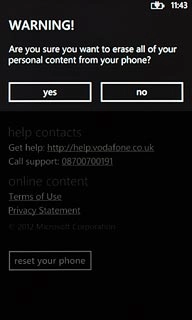 Press yes to confirm.Wait a moment while the factory default settings are restored.Follow the instructions on the display to set up your phone and prepare it for use.