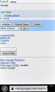You can now use the application.Please note that Gmail isn't part of the original application package and therefore only a general description is given here.You have a number of options, such as:Send email messagesRetrieve and read email messagesReply to email messagesView list of contactsSelect application settingsCreate a new Gmail account