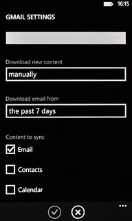 Press Email, Contacts and Calendar to turn synchronisation of each data type on or off.