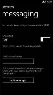 Press the field below SMS centre number.