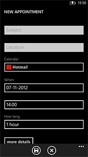 Press Subject and key in a subject for the appointment.Follow the instructions on the display to key in more information, such as location, duration and reminder.