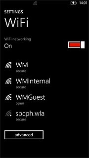 A list of Wi-Fi networks within range is displayed.Press the required Wi-Fi network.Follow the instructions on the display to select security settings, if required.