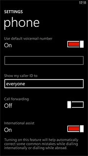 Press the indicator next to Use default voicemail number.Depending on the current setting, use of default voicemail number is turned on or off.