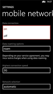 Press on or off to activate or deactivate data connections.