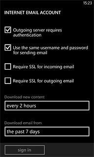 Press Require SSL for incoming email and Require SSL for outgoing email to turn off SSL encryption.