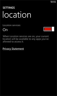 Press the indicator next to Location services.Depending on the current setting, the function is turned on or off.