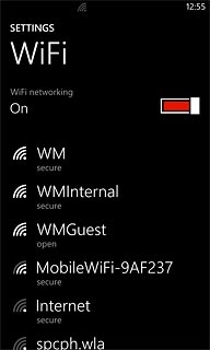 A list of Wi-Fi networks within range is displayed.Press the required Wi-Fi network.Follow the instructions on the display to select security settings, if required.