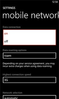 Press on or off to activate or deactivate data connections.