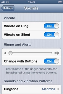 To turn vibration on or off when silent mode is turned on:Press the indicator next to Vibrate on Silent.Depending on the current setting, the function is turned on or off.