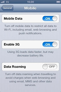 Press the indicator next to Data Roaming.Depending on the current setting, the function is turned on or off.
