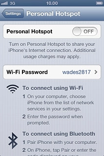 Press the indicator next to Personal Hotspot to turn on tethering.