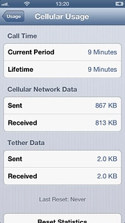 Your data usage is displayed below Cellular Network Data.