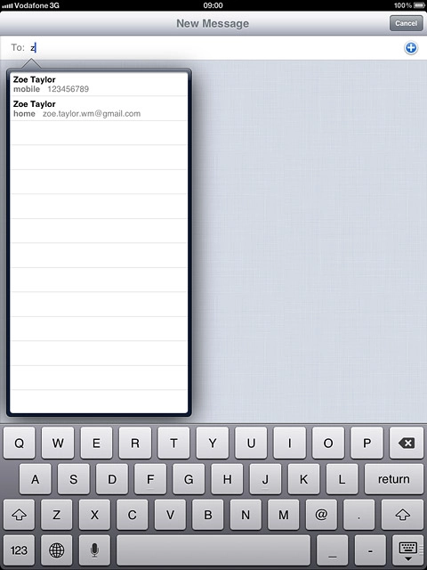 An iMessage containing the picture or video clip is created.Key in the first letters of the required contact.Matching contacts are displayed.Press the required contact.