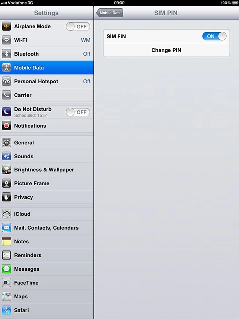 Press the indicator next to SIM PIN.