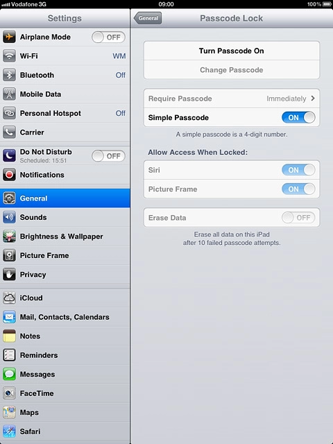 Press Turn Passcode On.Key in a lock code of your own choice.Key in the same lock code again.