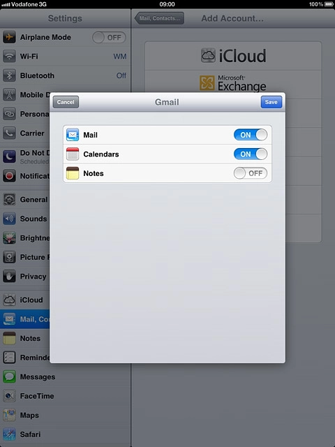Press the indicator next to the required data type to turn synchronisation of the specific data types on or off.