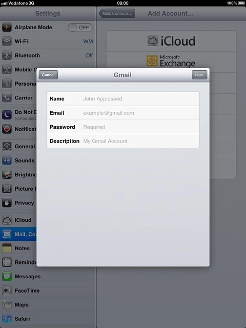 Press Name and key in the name you want to use as sender name in your email messages.