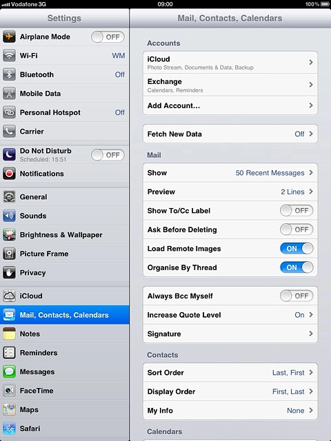 Press the name of the Exchange email account you've just set up.