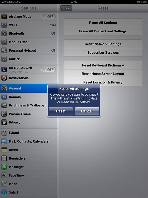 Press Reset.Your device is restarted.