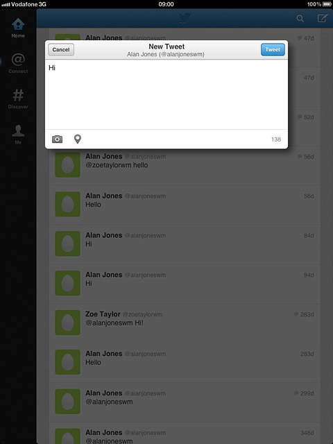 Write the required text and press Tweet.