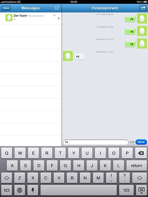 Key in the required text and press Send.
