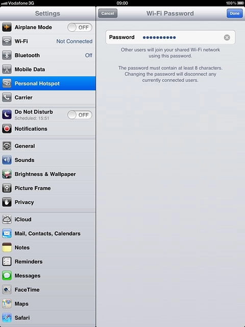 Key in the required password and press Done.