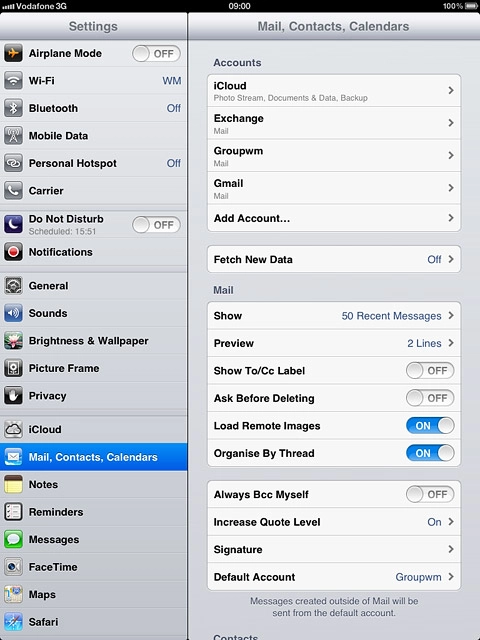 Press Mail, Contacts, Calendars.