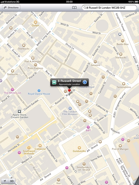 The selected destination is displayed as a point on the map.