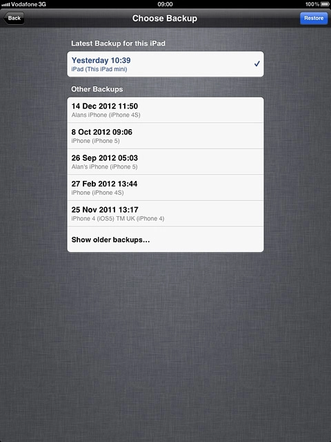 Press Restore.Your device restores the contents of the selected backup.Follow the instructions on the display to activate your device.