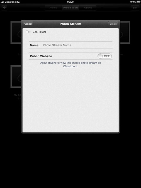 Press Photo Stream Name and key in the required name of the album.