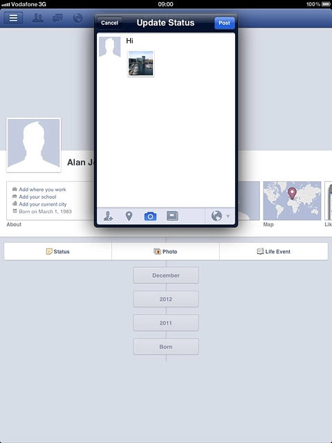 Write the required text and press Post.
